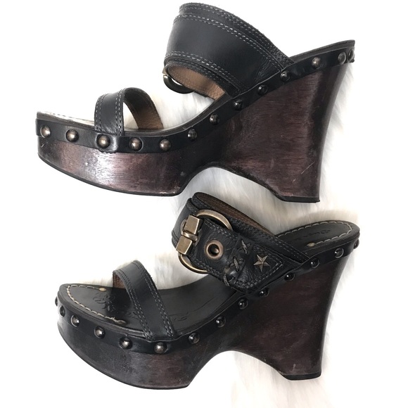 DIEGO DI LUCCA Whimsigoth Y2K leather wood platform sandals 9 - Picture 4 of 12
